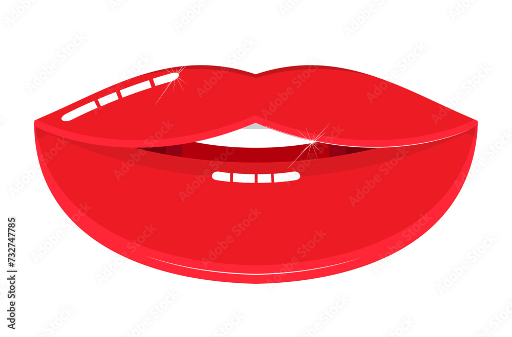 Female mouth with a bitten lip. On the lips - scarlet lipstick. Icon, symbol, emblem, sign, pictogram, picture. Vector illustration Female mouth with a bitten lip. On the lips - scarlet lipstick. Icon, symbol, emblem, sign, pictogram, picture. Vector illustration