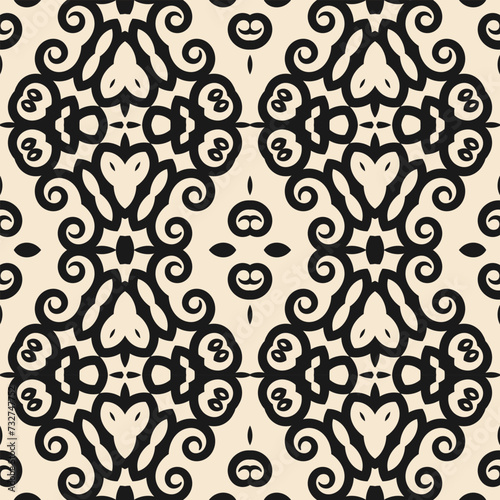 Seamless pattern with stylized black floral ornament on a white background. Vector illustration