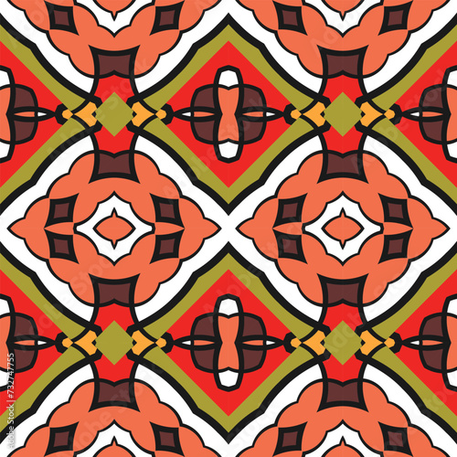 Seamless pattern with stylized ornamented rhombuses. Large print. Ethnostyle. Vector illustration