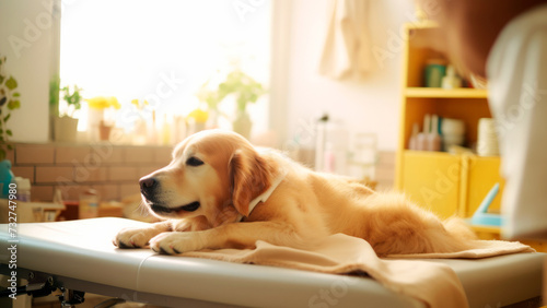 Dog take a prp-therapy at veterinary rehabilitation clinic