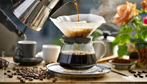 ひきたてのドリップ珈琲のイメージ素材。ドリップコーヒー。Image material of freshly brewed drip coffee. drip coffee. photo