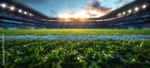 textured free soccer field in the evening light - center, midfield photo