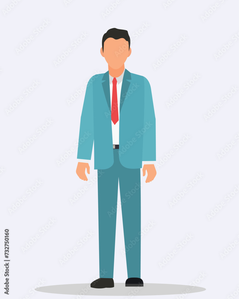 Project Manager Suited Booted Person wearing Suit and Coat Tie in Full Body Business Person Character Design Businessman Standing. Business character suited and booted standing suited male character