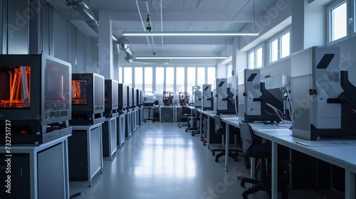 Modern Laboratory  Well-lit Workspace with Multiple Technical Workstations