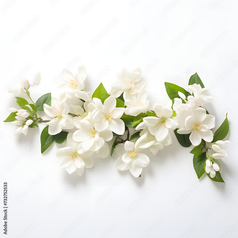 panoramic shot of jasmine flower isolated on white background panoramic shot of jasmine flower isolated on white background