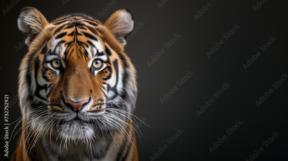 Fototapeta premium Intense gaze of a tiger on a stark black background