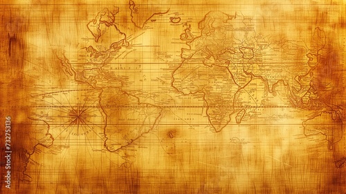 A vintage world map printed on parchment  showcasing cartographic detail and history