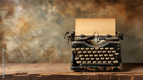 A vintage typewriter with blank paper ready for writing, set against a textured background