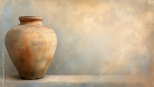 Earthen clay pot on artistic textured backdrop