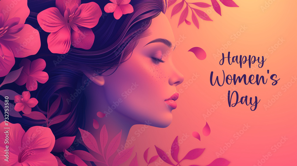 Happy womens day poster girl silhouette with flowers Happy womens day poster girl silhouette with flowers