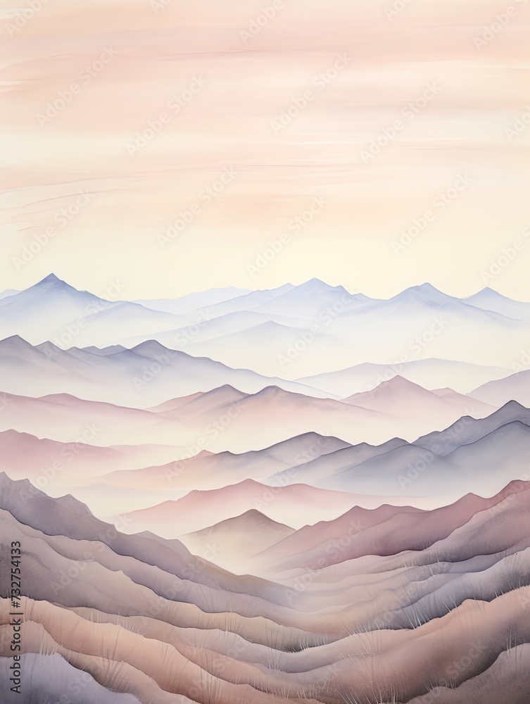 Muted Watercolor Mountain Ranges and Rolling Hills Art: Picture Perfect Bliss