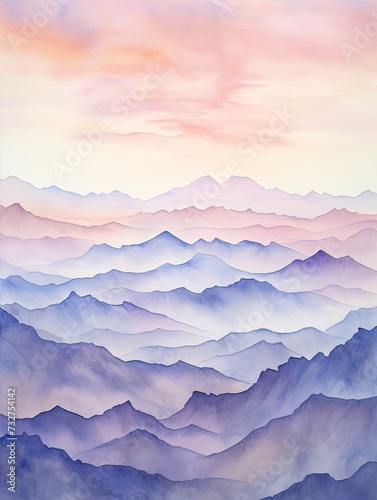 Muted Watercolor Mountain Ranges at Dusk: Twilight Delight in Watercolor Landscape