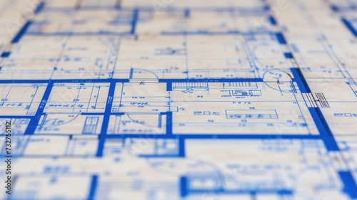 Close-up of architectural blueprints with detailed building plans, focusing on design precision