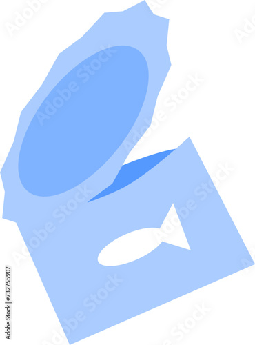 Tin can, simple flat vector illustration with fish. Illustration for design, decoration.