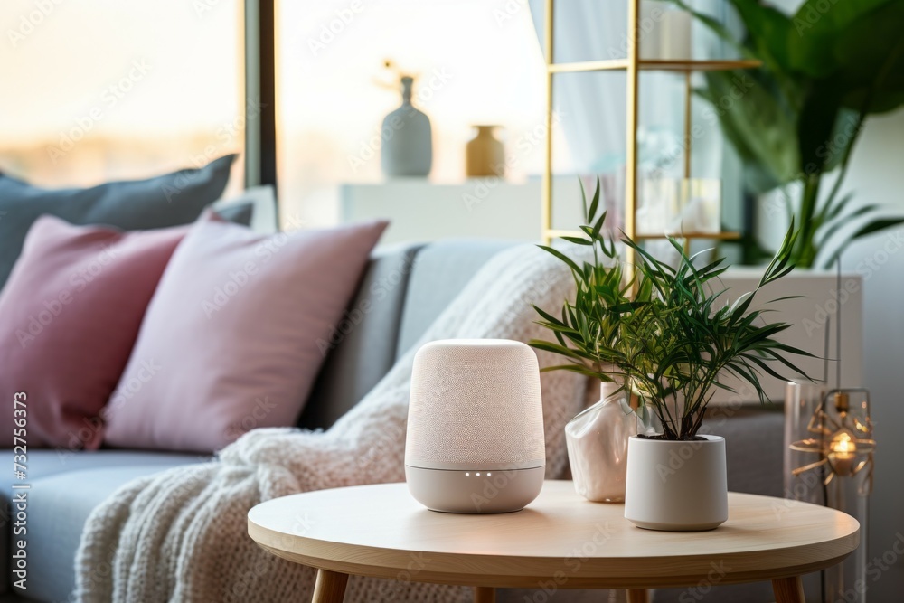 Smart speaker. Background with selective focus and copy space Smart speaker. Background with selective focus and copy space
