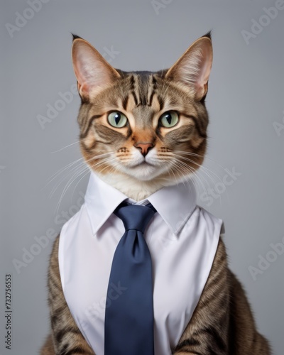Tabby Cat Business Suit Illustration: Feline Entrepreneurial Charm © Louis