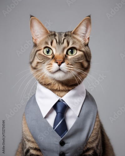 Tabby Cat Business Suit Illustration: Feline Entrepreneurial Charm © Louis