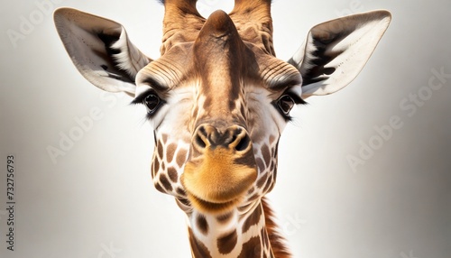 giraffe with long head look upside down on white photo