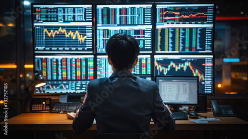 Japanese man is monitoring stock prices. Generative AI.