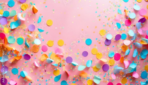 colorful confetti on pastel pink background bright and festive holiday background