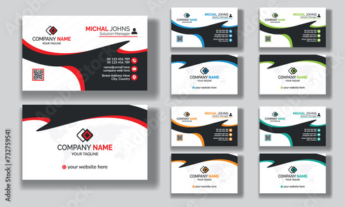 Creative modern clean corporate double-side business card template, personal visiting card, vector illustration, professional simple identity blue, red white and black elegant visiting card.