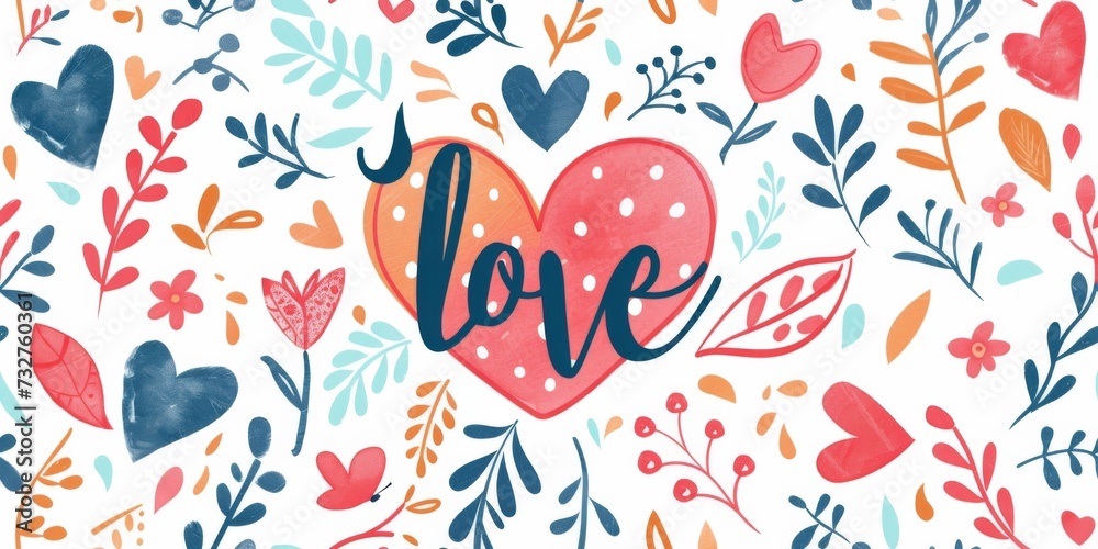 Seamless pattern and card Valentine's day, with hearts. Love vibe in watercolor hand painted style. Hand lettering. Seamless pattern and card Valentine's day, with hearts. Love vibe in watercolor hand painted style. Hand lettering.