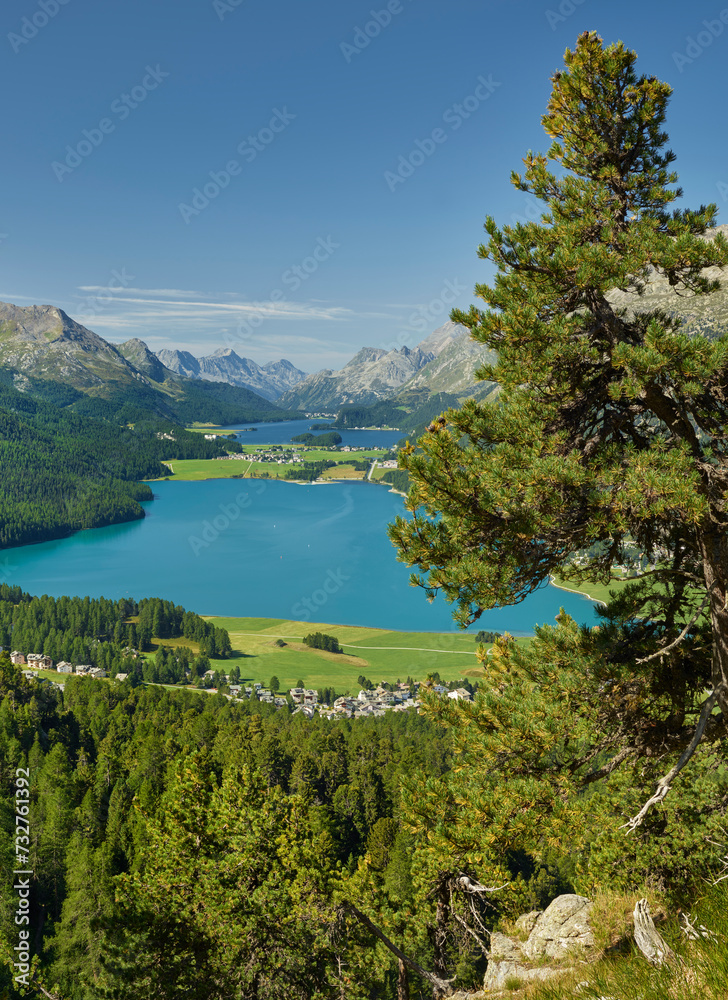 Blick ins Oberengadin, Silvaplanasee, Engadin, Graubünden, Schweiz Blick ins Oberengadin, Silvaplanasee, Engadin, Graubünden, Schweiz