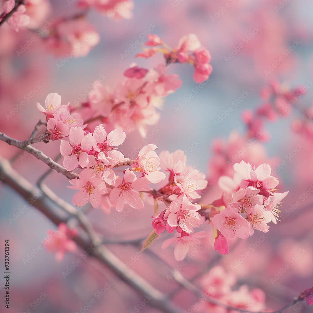 Cherry Blossom Branches in Full Bloom Against Soft Background Cherry Blossom Branches in Full Bloom Against Soft Background