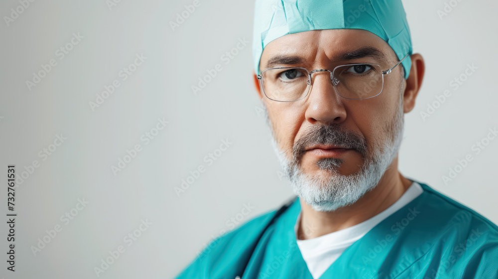 medical professional in scrubs and cap close up, background with copy space for text, doctor in hospital uniform worker medical professional in scrubs and cap close up, background with copy space for text, doctor in hospital uniform worker