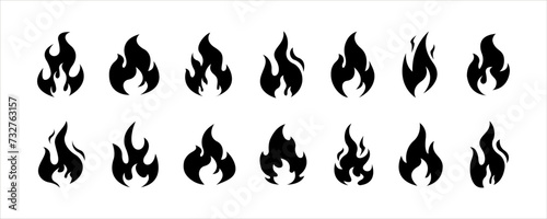 Fire flame icon set. Fire flames. Flame symbols. Fire silhouette. Collection of hot flaming element. Fire, flame. Vector illustration