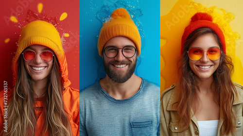 Three people wearing hats and sunglasses are smiling for the camera photo