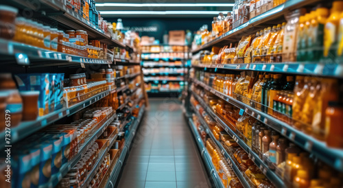 A supermarket with shelves stocked with a wide variety of products. Generative AI.