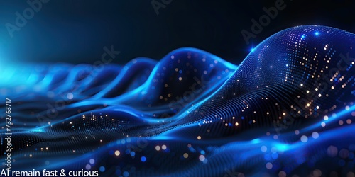 Wallpaper, navy blue, with light waves in lighter tones, science, universe, technology, with text in white color, 
