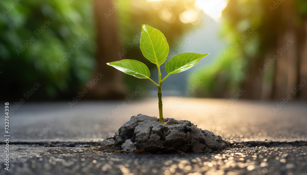 small plant grow up on gap of block on asphalt floor; survivor and live alive concept small plant grow up on gap of block on asphalt floor; survivor and live alive concept