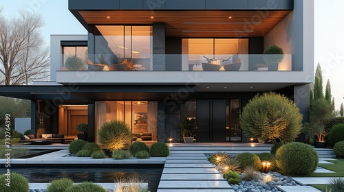 Architectural elevation design modern house. Generative AI. photo