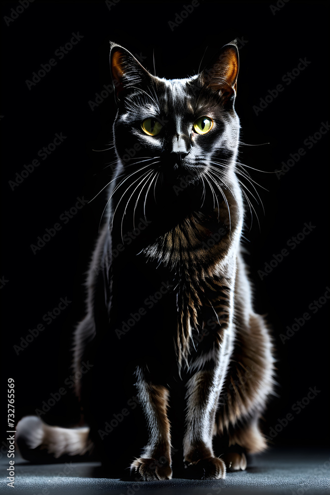 black cat on a black background backlight low key