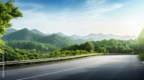 Obraz na płótnie Asphalt road and green forest with mountain nature landscape in Hangzhou, China. w salonie