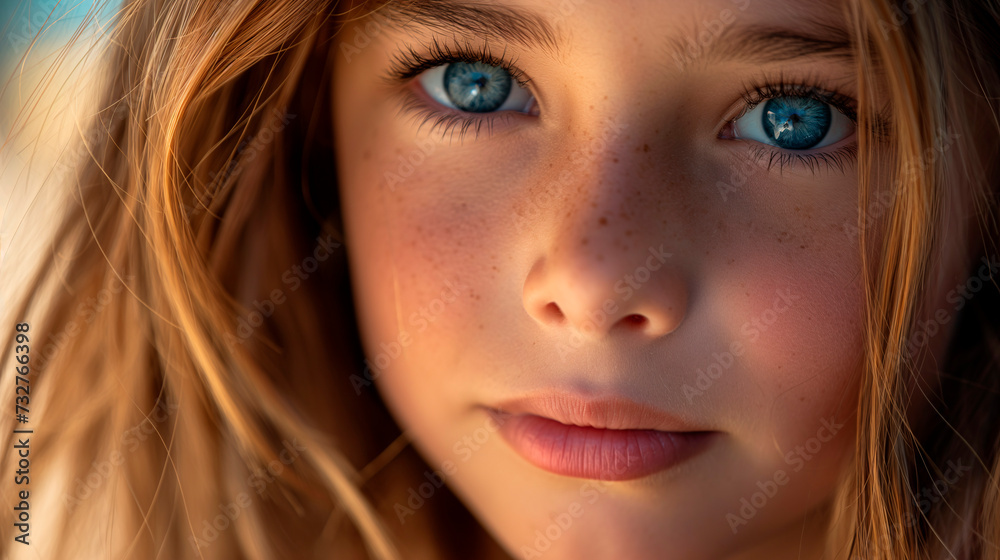 Retrato de niña joven, primer plano, con fondo desenfocado