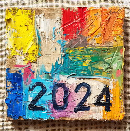  The background for photographing is made of burlap canvas with the inscription of the date 2024,Generated by AI