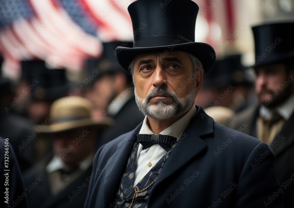 Man Wearing Top Hat and Suit