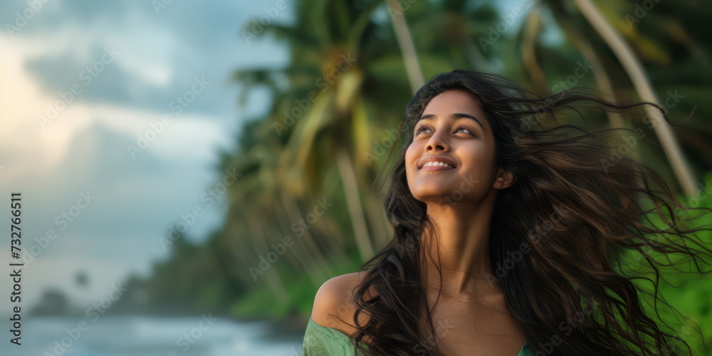 Beautiful Young Woman at the Beach - Sunny Escapes: Carefree Moments under Palm Trees Beautiful Young Woman at the Beach - Sunny Escapes: Carefree Moments under Palm Trees