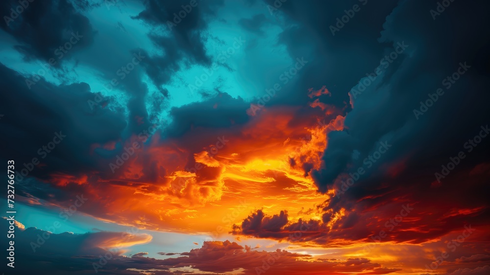 Fiery sunset sky with dramatic clouds and vibrant colors