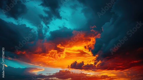 Fiery sunset sky with dramatic clouds and vibrant colors