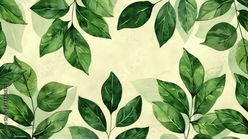 Fresh green leaves patterned across a vintage watercolor background.