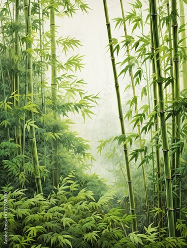Vintage Forest Wall Art  Serene Bamboo Painting for Tranquil Ambiance