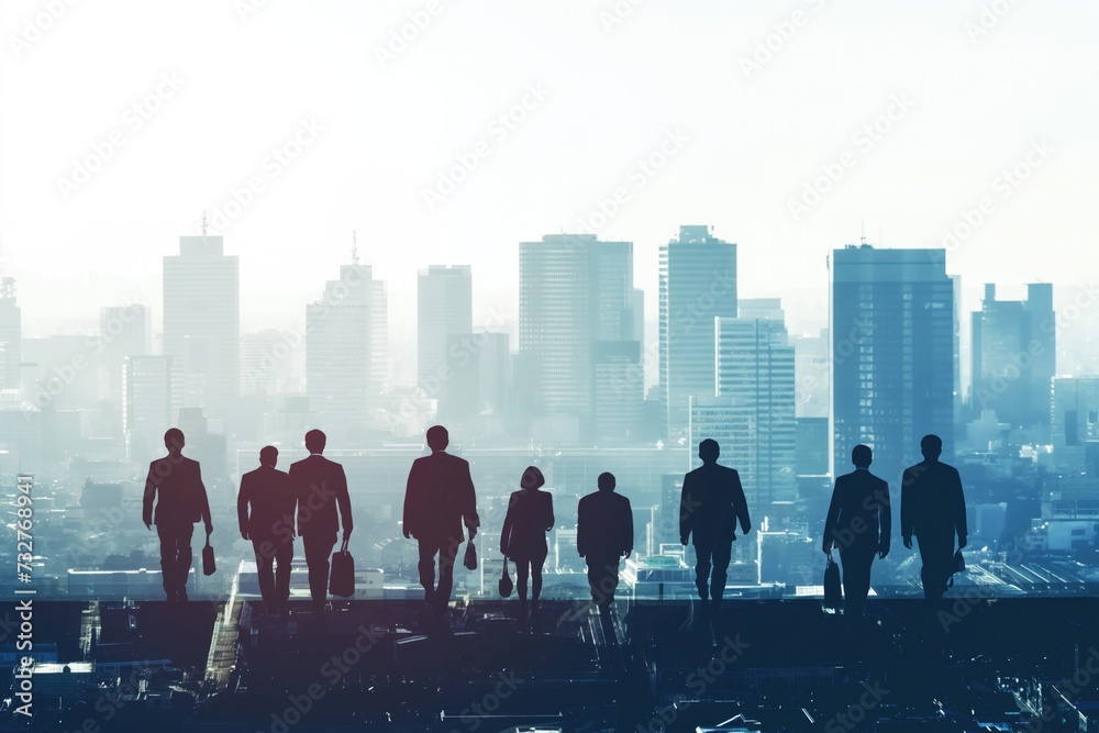 Silhouettes of businessmen against the background of the city