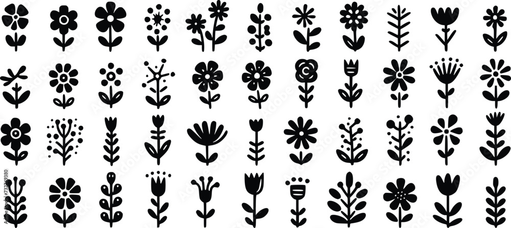 small flowers vector icon set, flowers isolated on transparent background, flowers in simple style