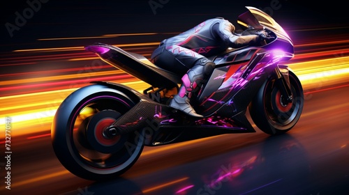 A high-speed racing bike executing intricate maneuvers on a track composed of vibrant digital circuits.