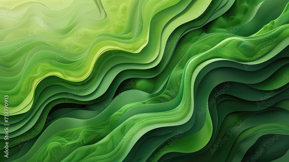 Lush green layered waves evoking a sense of topographical nature. Lush green layered waves evoking a sense of topographical nature.