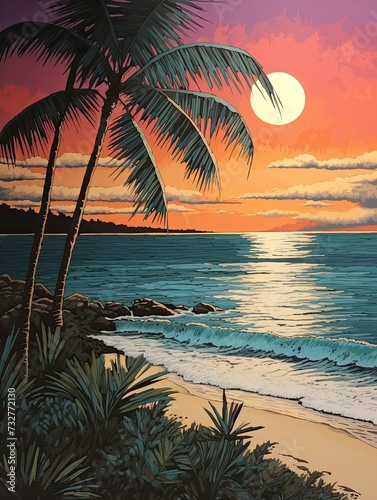 Silhouetted Palm Beaches: Tropical Nature Landscape Wall Art